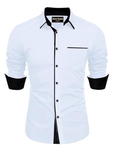 Image of FINAXO FASHION Men's Cotton Blend Shirt, Black with Red Trim, Long Sleeve, Regular Fit