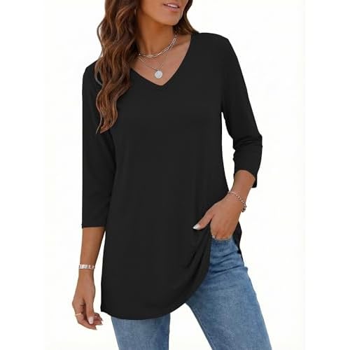 Rapbin Tunic Tops for Women Loose Fit Dressy 3/4 Sleeve V Neck T Shirts Spring Tops for Women 2026