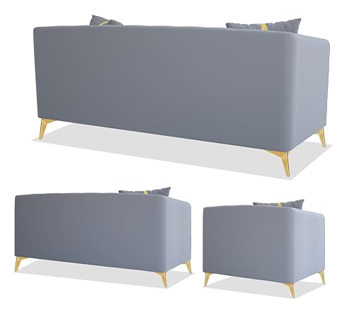 Image of Adorn India Premium Mystic - 3 Years Warranty - 3+2+1 Sofa Set Velvet Suede Fabric - Grey
