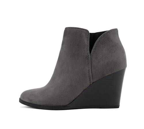 Image of Soda Ability - Mid Ankle Bootie w /Split Shaft and Zipper Stacked Wedge Heel