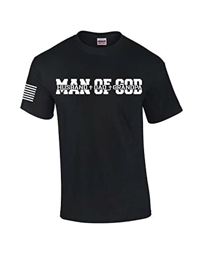Trenz Shirt Company Mens Classic T-Shirt - Man of God Dad Father Grandpa Christian American Flag Tee