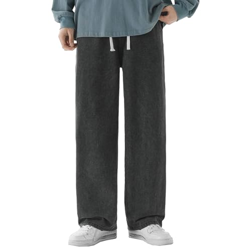 Loose Fit Jeans for Men Casual Wide Leg Cowboy Pants with Elastic Waistband Drawstring Denim