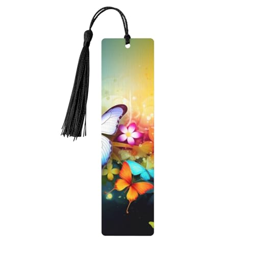 カラフルな蝶のしおりオーナメント、タッセル付き木製しおり、本好きの方へのブックマーク ページマーカー 読書ギフト 女性 男性 ハンドメイド 木製 しおり タグラベル