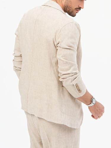 Men's Casual Linen Suit 2 Piece Slim Wedding Suit for Men Beach Party Prom Business Linen Jacket+Pant4