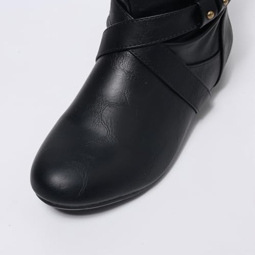 Women's Studded Ankle Booties - Low Heel Round Toe Casual Boots with Metal Decor, Comfortable Slip-On Flat Boots for Everyday Wear2