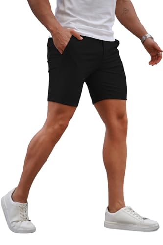 Image of GINGTTO Mens Slim Fit Shorts Plaid Chino Short Tapered Leg Skinny Stretch