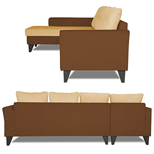 Image of Adorn India Maddox Plain Two Tone L Shape 6 Seater Sofa Set LHS (Brown & Beige) (3 Year Warranty)