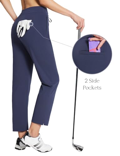 baleaf Women's Golf Pants with Pockets Petite Stretch Work Pant High Waisted Sweatpants for Travel Athletic3