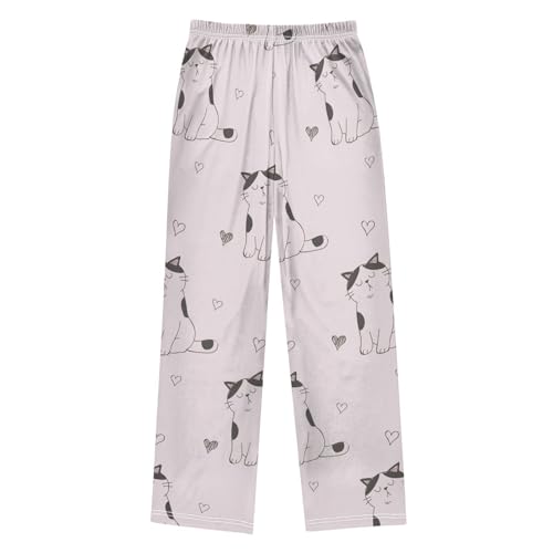 Cat and Heart Boys Pants Boys Athletic Pants Long Pant for Boywith Pockets Wide-Leg Size 6-14Y2