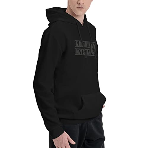 Public Music and Enemy Loose and Comfortable Men's Long-Sleeved Polyester Fleece Hoodie Sports Pullover Black2