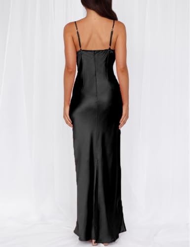 Image of Formal Satin Silk Spaghetti Strap Maxi Dresses for Women Wedding Guest