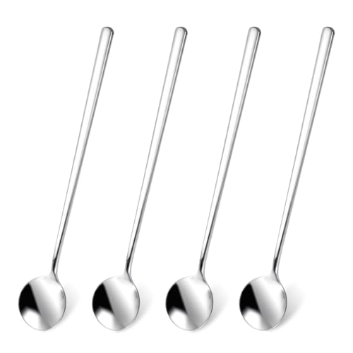 GEEHUA 4 cucchiaini da tè con manico lungo da 17 cm, in acciaio inox, cucchiaini da caffè per cocktail e gelato, frappè
