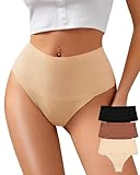 K-CHEONY Tummy Control Thongs Womens High Waisted T-Back Panties Lightweight High Cut Thongs Seamless No Show Underwear 3Pack