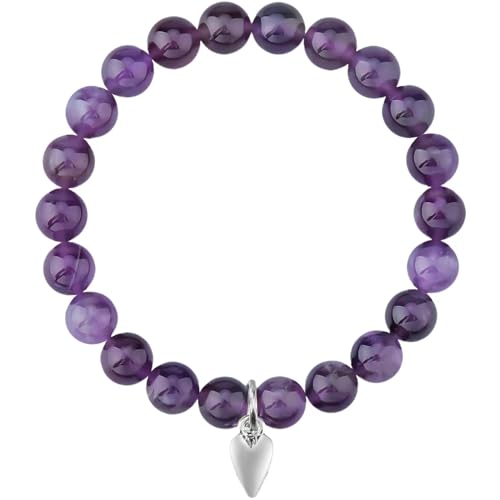 Sympathy Amethyst Bracelet for Loss of Loved Ones Memorial Healing Stretchable Bead Natural Stone 8mm Handmade Crystal Bracelet for Mother (Angel Heart)