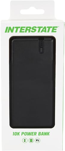 Image of Interstate Batteries 10K Power Bank, 10,000mAh Battery Pack, Compact Travel-Ready Portable Charger, 5V, 10Ah High-Speed Charging for Cell Phones, Electronics, Emergencies (LED, USB Input and Output)