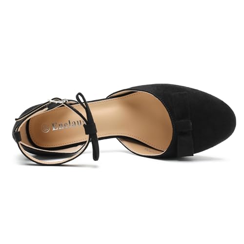 Women's Bow Closed Round Toe Ankle Strap Pumps D'Orsay Low Block Chunky Heels Elegant Wedding Bridal Party Dress Shoes2