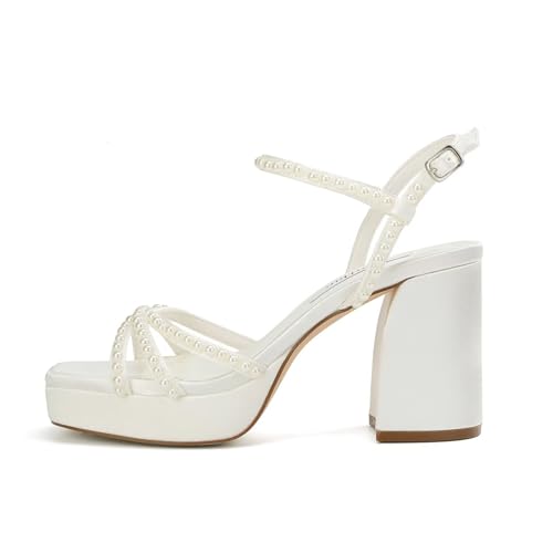 Platform Heels Bridal Shoes Pearl Wedding Shoes for Bride Block Heel Wedding Sandals3