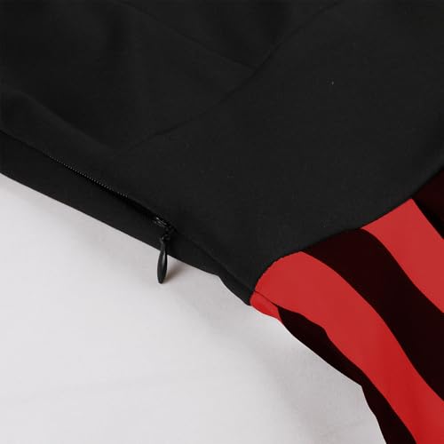 Image of ODIZLI Women's 1950s Retro Dress Short Sleeve Notched Lapel Polka Dot Stripe Swing Dress with Belt Cocktail Dress