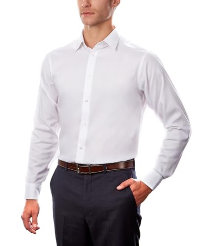 Calvin Klein Men's Dress Shirts Non Iron Regular Fit Stretch Unsolid Solid Shirt, White, 16.5' Neck 34-35' Sleeve