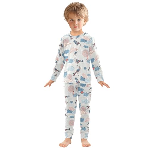 Pajama Sets Long Sleeve Birds Cartoon Clouds Soft Comfy Sleepwear 2 Piece PJS 3-8T2