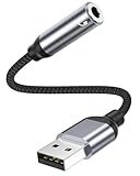 USB auf 3,5 mm Klinke Aux Adapter, Externe USB A Soundkarte auf 3,5 mm Audio Stereo Konverter Adapter für Kopfhörer, PC Rot, Laptop, Desktop, PS4, Lautsprecher oder 4 Pole TRRS Mikrofon, Headset