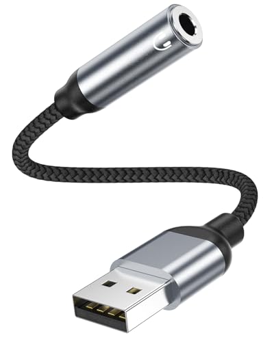 USB auf 3,5 mm Klinke Aux Adapter, Externe USB A Soundkarte auf 3,5 mm Audio Stereo Konverter Adapter f&uuml;r Kopfh&ouml;rer, PC Rot, Laptop, Desktop, PS4, Lautsprecher oder 4 Pole TRRS Mikrofon, Headset