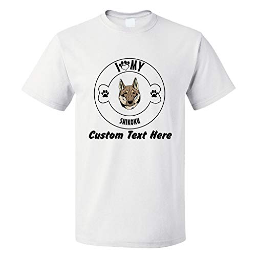 Custom Funny Graphic T Shirts for Men I Love Paw My Shikoku Dog Cotton Top White Personalized Text Here Medium
