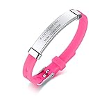 MEALGUET Assorted Color Personalized Stainless Steel Soft Silicone Child Safety ID Bracelets Adjustable Anti-Lost ID Wristbands for Kid Girls Boys Toddler, Children ID Wristband,Pink