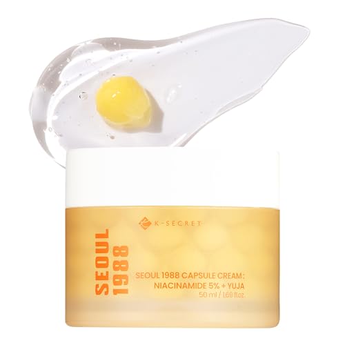 K-SECRET SEOUL 1988 Niacinamide Capsule Cream – Hydrating Face Moisturizer with 5% Niacinamide and Yuja | Vitamin C Capsule Cream for Dark Spots, Uneven Skin Tone | Korean Skincare, 50ml / 1.69 fl oz
