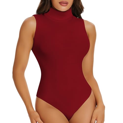 Joyshaper Damen Body Ärmelloser Rollkragenpullover Shirt Thong Bodysuit Hoher Kragen Hemd für Frauen Rot M Joyshaper Damen Body Ärmelloser Rollkragenpullover Shirt Thong Bodysuit Hoher Kragen Hemd für Frauen Rot M