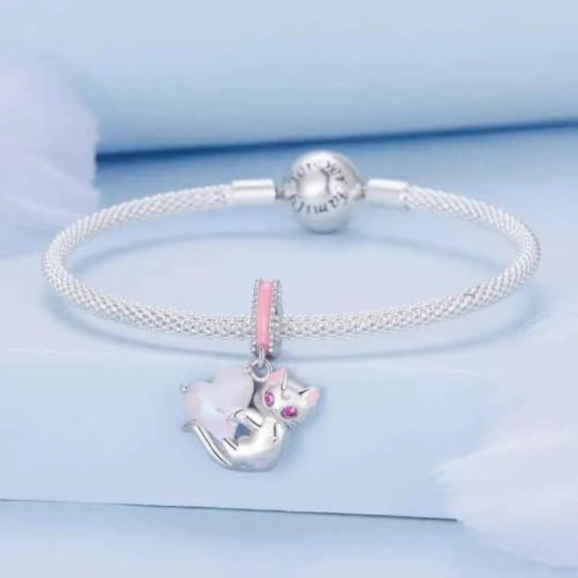 Women's 925 Sterling Silver Moon Cat Charm Pendant