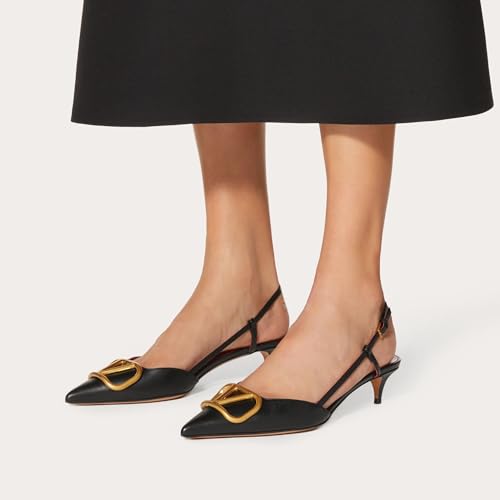 Women's Kitten Slingback Heels Pointed Toe Low Heel Pumps3