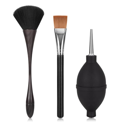 SIMPOR 3PCS Model Cleaning Brush Kit Dust Brush Soft Bristle Dust Brush Flat Brush & Air Blower Ball Anti-Static Dusting Brush Model Brushes for Crafts Collectibles & Scale Models