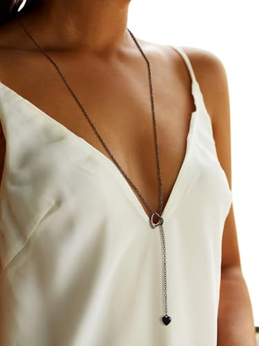 FOCALOOK Lariat Y-Necklaces | Long Necklaces for Women | Long Black Necklaces | Gold Necklaces for Women | Drop Heart Necklaces for Women | Front Adjustable Long Chain Necklace2