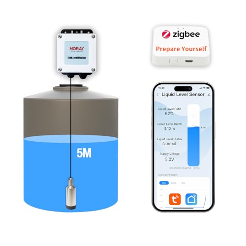 Moray Smart WiFi Water Level Sensor Submersible Tank Level Monitor Water Level Transmitter Automatic Alarm Indicator for Smart Life APP ZigBee Smart Home Remote IP67 Waterproof (ME202Z5m)