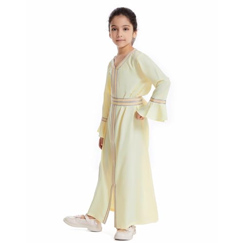 Generic Kids Girls Long Sleeve Kaftan Maxi Prayer Clothes Muslim Dresses Abaya Baby (Yellow, 9-10 Years)4