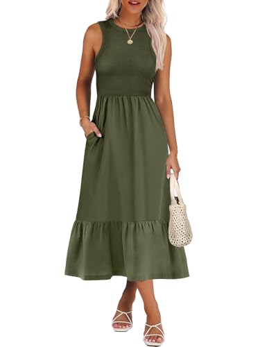 Image of ANRABESS Women Midi Dresses 2026 Summer Casual Sleeveless Sundress High Neck Tank Top Racerback Flowy Beach Dress & Pockets