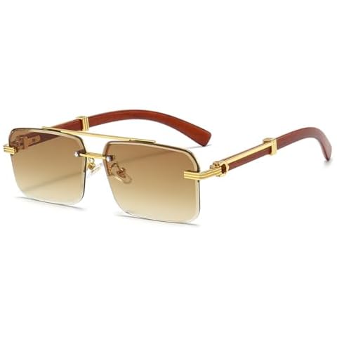 JOVAKIT Trendy Square Sunglasses for Men Women Semi Rimless Frame Shades 90s Vintage Retro Sun Glasses UV400 Protection (Gold/Gradient Brown) Cover