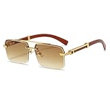JOVAKIT Trendy Square Sunglasses for Men Women Semi Rimless Frame Shades 90s Vintage Retro Sun Glasses UV400 Protection (Gold/Gradient Brown)