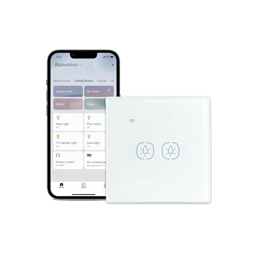 Matter Smart Light Switch Smart WiFi Light Switches Compatible with Apple Home/Google Home/Alexa/Siri 2.4G Only Neutral Wire Needed (2 Gang White)