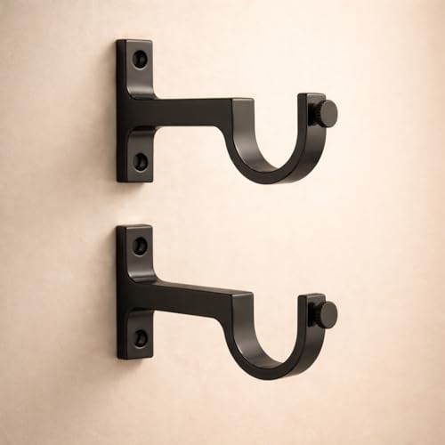 Image of Elite Aluminum Curtain Rod Brackets - Heavy-Duty Wall Mount Clamps for Curtain Rod Support for Door and Window Curtain Rods with Screw and Wall Plug - Pack of 2PCS (Black)