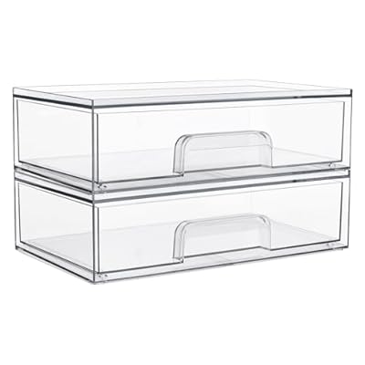 Vtopmart 12.1''W Clear Stackable Storage Drawers,2 Pack Acrylic Plastic Organizers Bins for Makeup Palettes, Cosmetics, and Beauty Supplies,Ideal for Vanity, Bathroom,Cabinet,Desk Organization