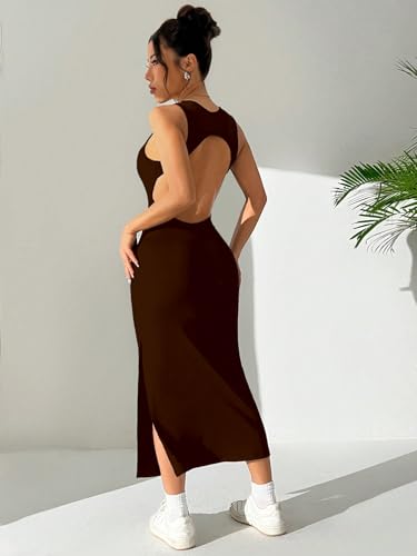 Image of Aahwan Women Bodycon Black Solid Simple Sleeveless Fish Tail Hem Backless Dress