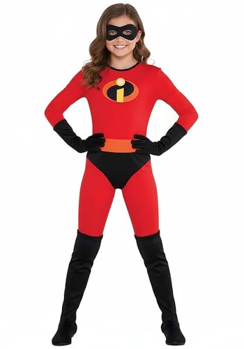 Disney Girls Violet Parr Costume | Kids Incredibles Jumpsuit Mask Gloves and Boot Covers Halloween Outfit Medium