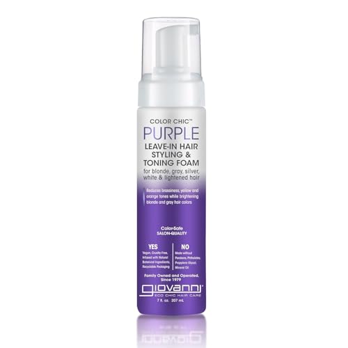 GIOVANNI Color Chic Purple Leave-In Hair Styling & Toning Foam - Purple Foam for Blonde, Gray, Brassy, Fine Hair, Gives Volume & Shine for Women & Men - 7 fl oz (Pack of 1)