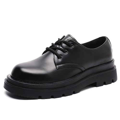 Men's Genuine Leather Thick Soled Round Toe Lace Up Leather Shoes Classic Fashion Boost Business Oxford Derby Shoes