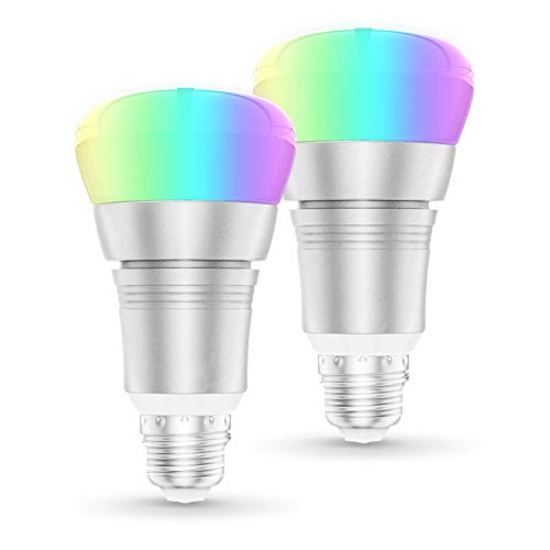 Bombilla WiFi Inteligente, VBFFS Bombilla Smart de Multicolor con Intensidad Regulable, 8 Modos de Escena Con Temporizador, Control con Alexa/Google Home/IFTTT, para Fiesta y Familiar - 2 Packs,E26