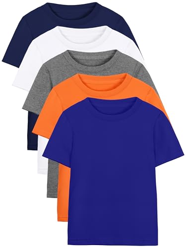 Poroka 5 Pack Boys Shirts Toddler Short Sleeve Cotton T-Shirts Boys Summer Clothes Crew Neck Tops for Kids