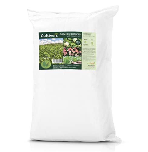 CULTIVERS Sulfato de Magnesio 25 kg. Abono Universal ecológico 100% Natural. Favorece el Crecimiento de Cultivos, Jardines y Plantas de Interior. Fertilizante de Magnesio Alta solubilidad