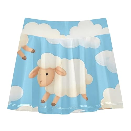 Joisal Cute Cartoon Sheep Light Blue Toddlers Tennis Skirts Print Athletic Shorts for Girls Skorts Pleated Skort 4t2